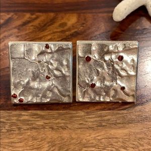 Vintage Clips silver earrings with red stones